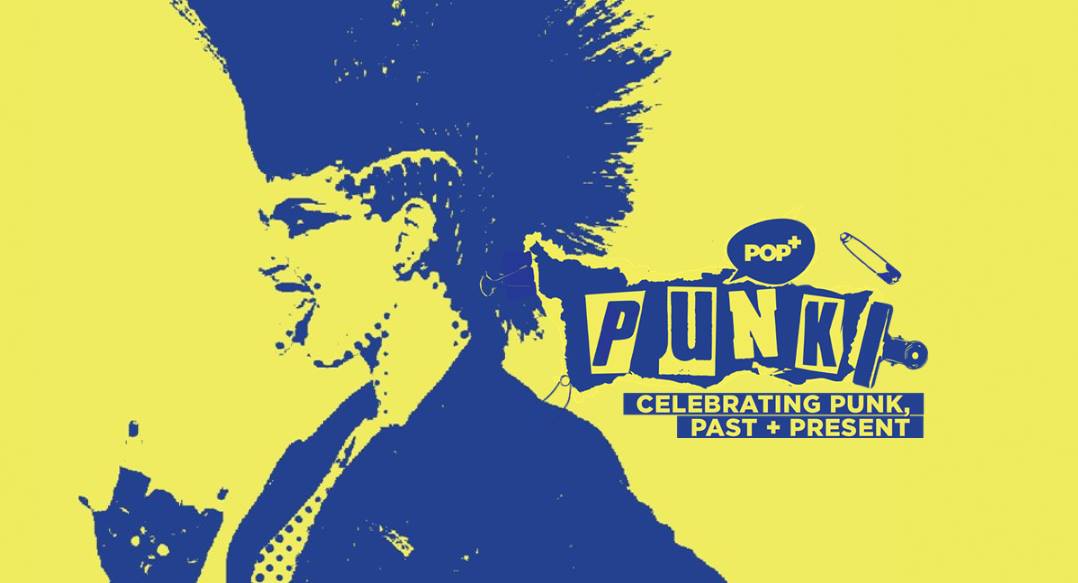 Blue and yellow screenprint of a punk girl