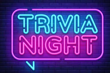 Navy graphic with neon sign text for Trivia Night.