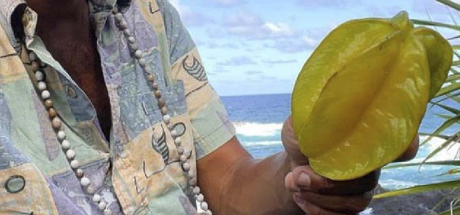 Man holding a star fruit.