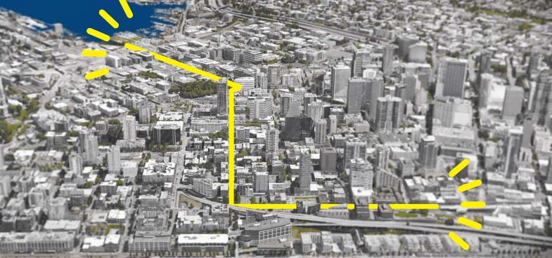 Aerial map of the trail route for Market to MOHAI.