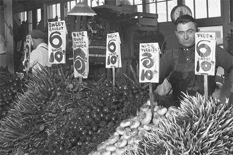 historical image of vegetable stand