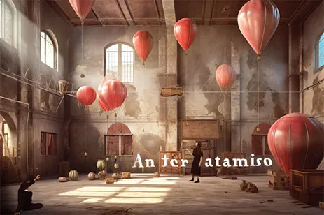 painting of woman with balloons