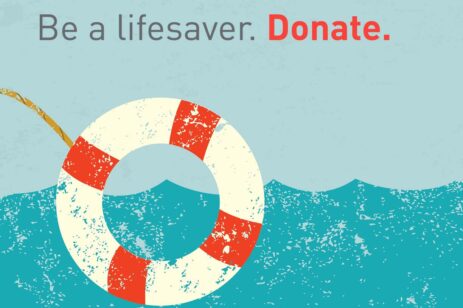 Graphic of a life ring in water.