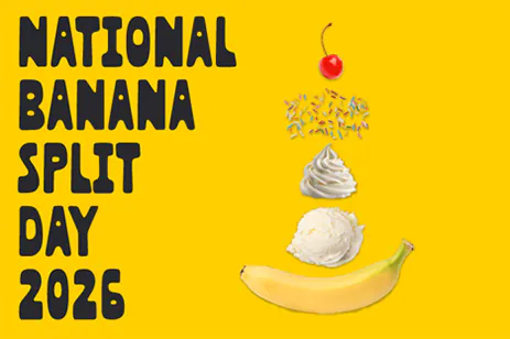 banana sundae ingredients on yellow background