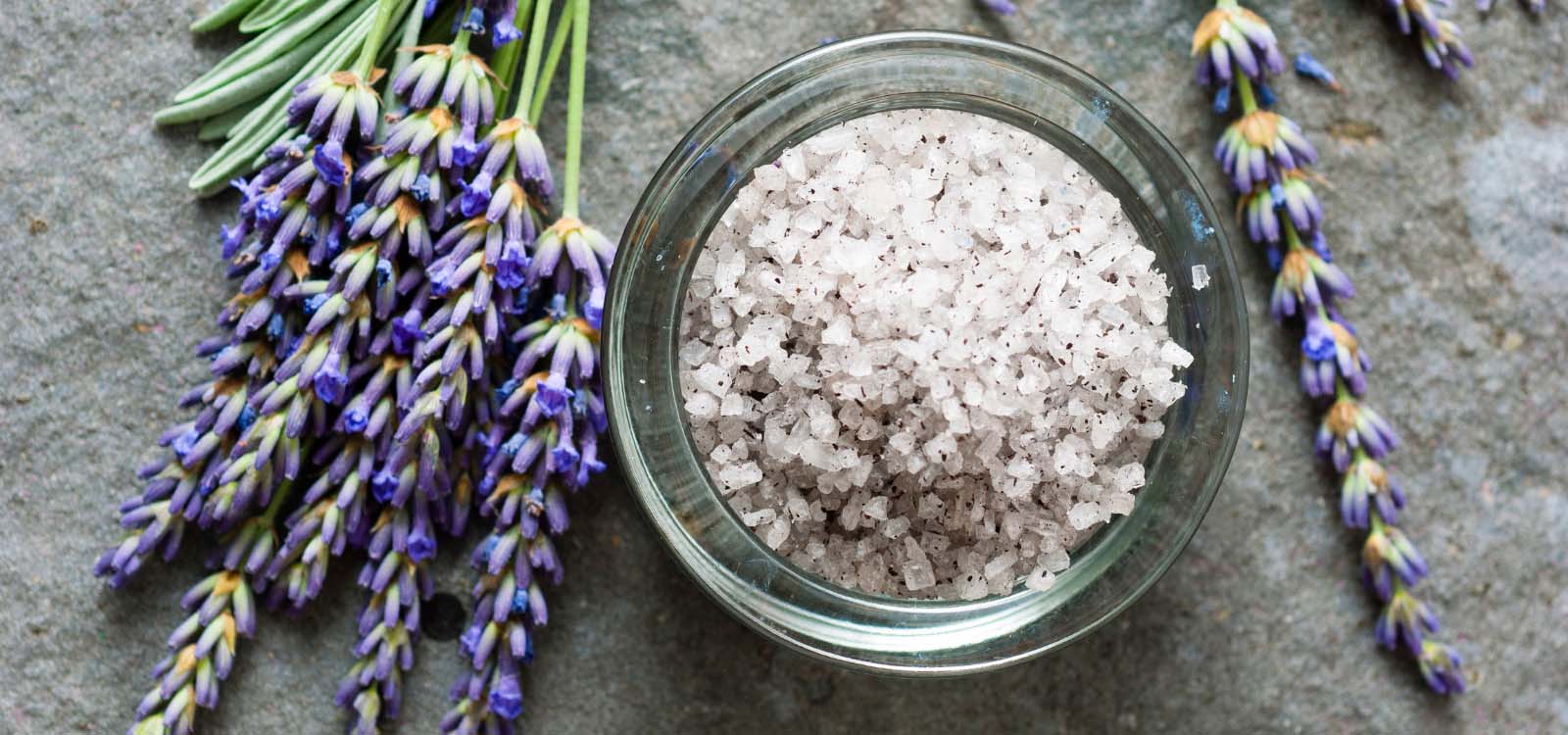 Jar of lavender bath salts.
