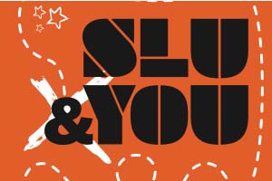 Orange and black graphic for SLU & You.