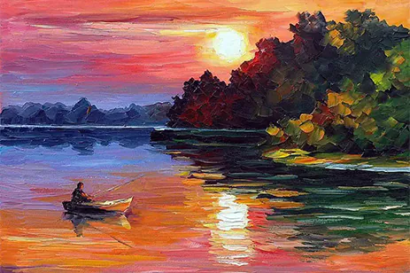 painting of person boating