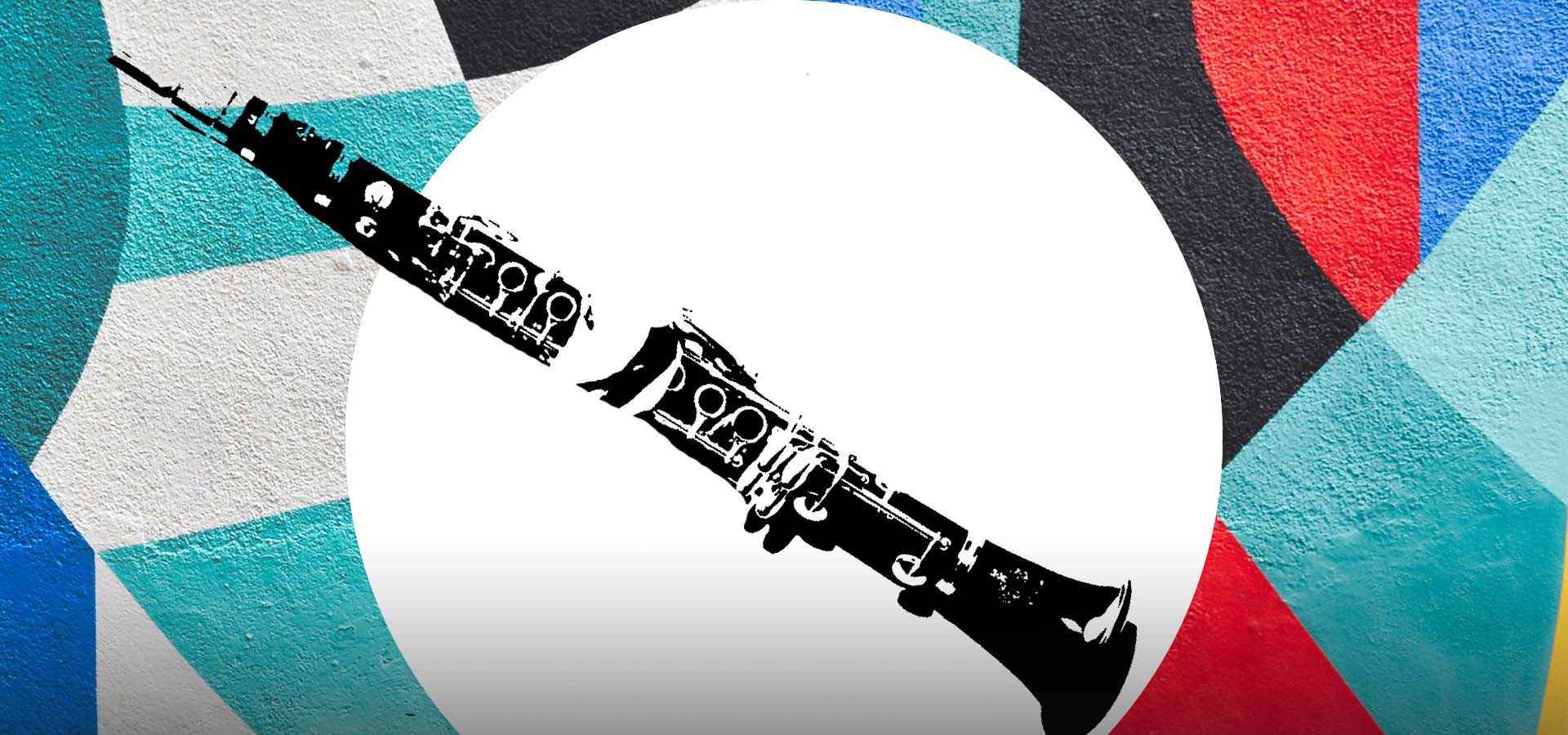 Colorful graphic of a clarinet.