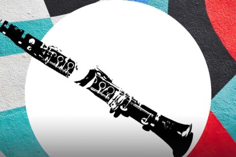 Colorful graphic of a clarinet.