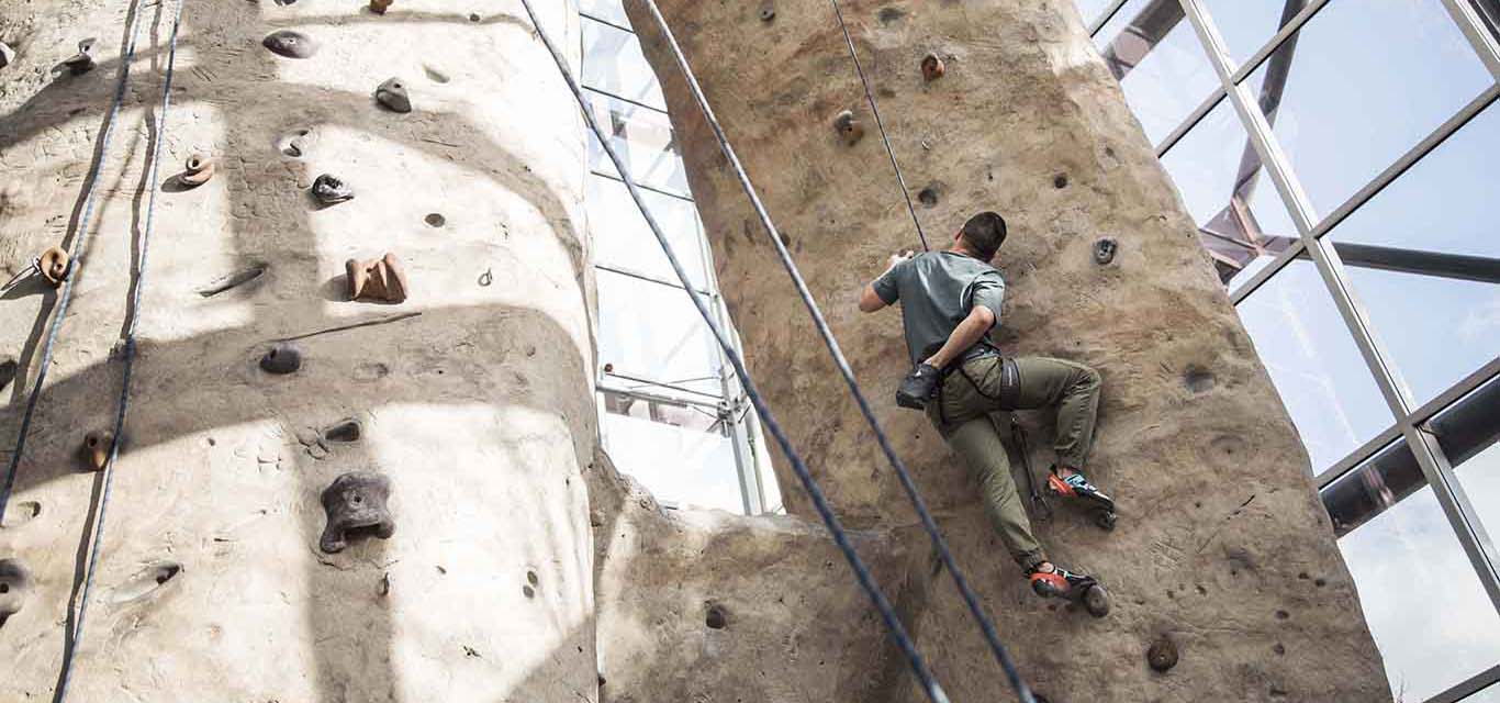 A man climbing a rock wall.