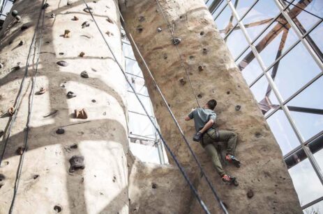 A man climbing a rock wall.