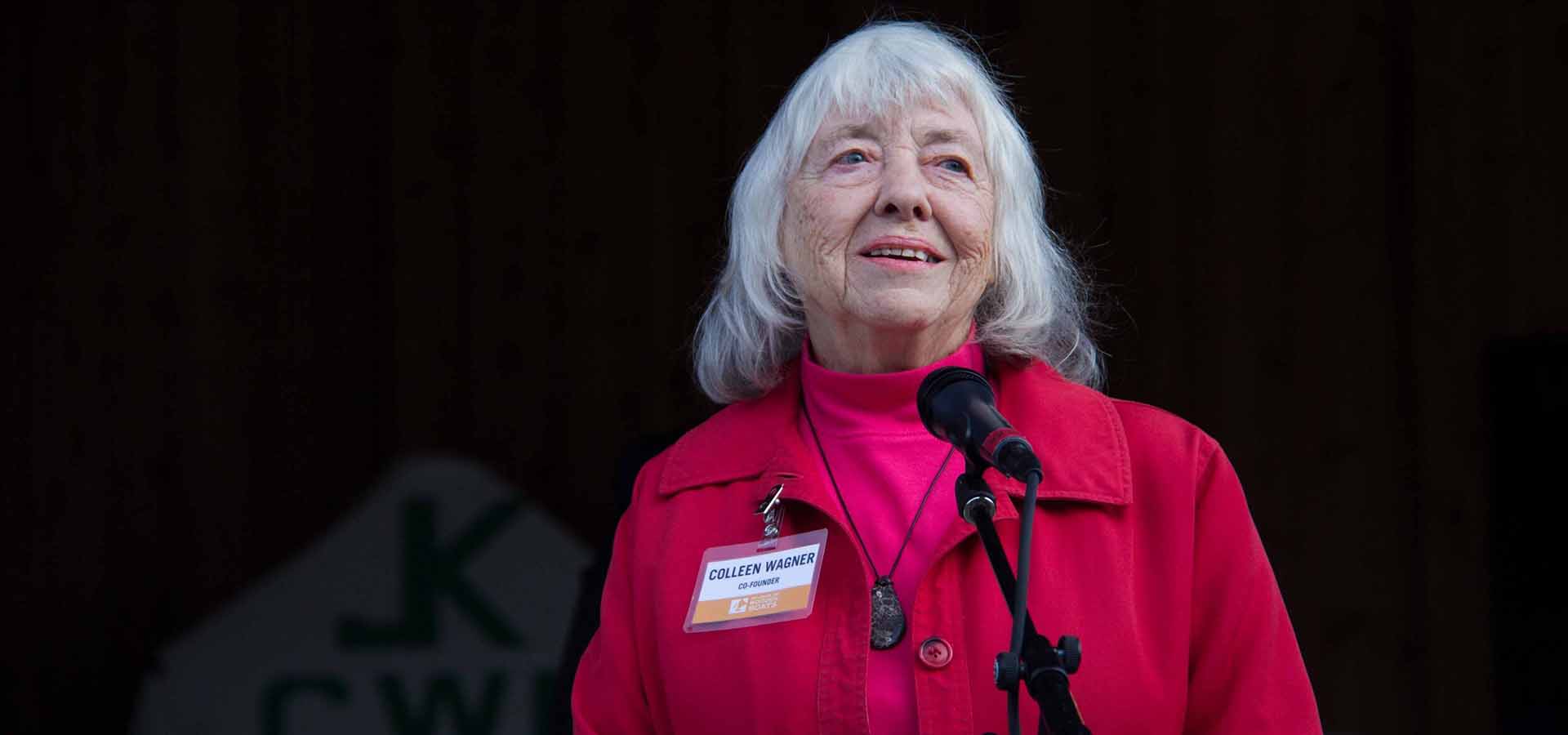 Colleen Wager, elderly women in red