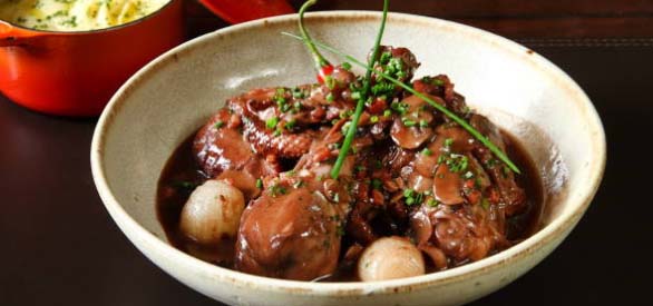 Bowl of Coq Au Vin.