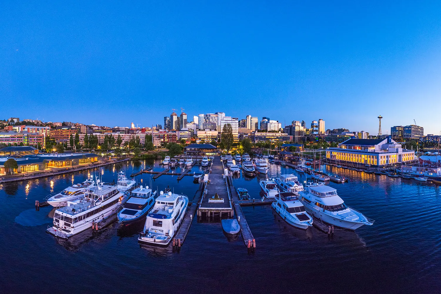 lake union piers & SLU at dusk