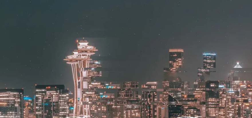 Night time Seattle skyline.