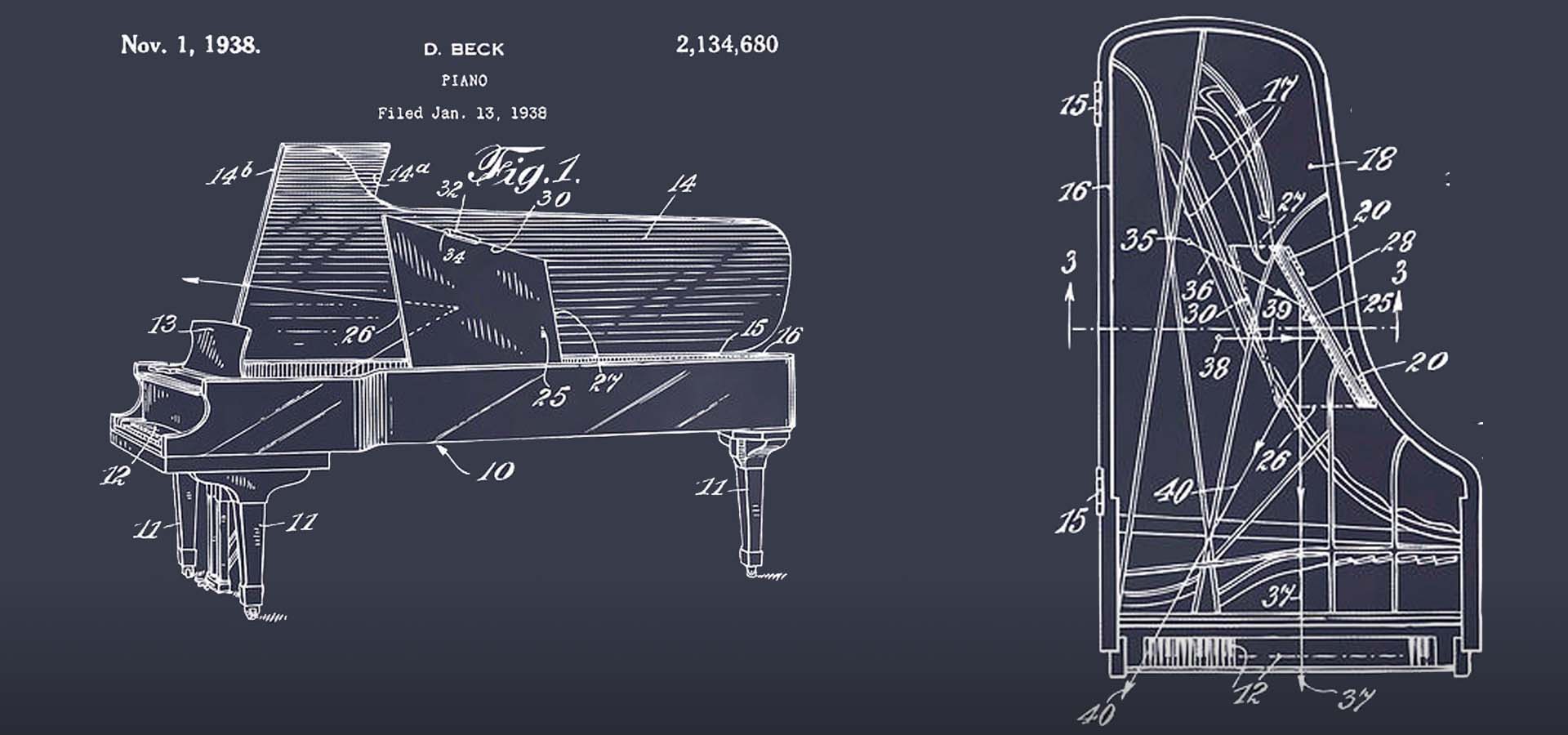 Blueprint image of a piano.