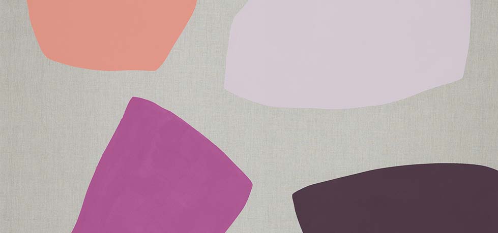 Spotted abstract painting with purples, grays, and peachy colors.