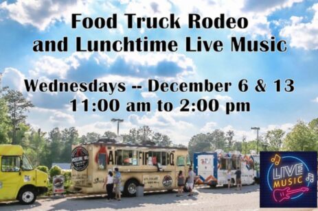 Row of food trucks.