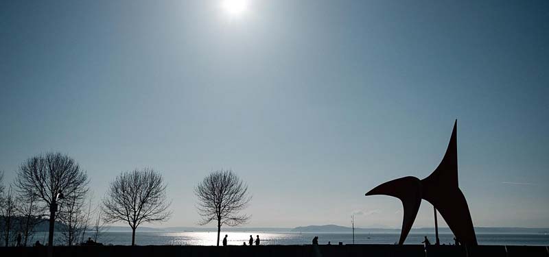 Photo of Puget Sound horizon from the Olympic Sculpture Park in Seattle.