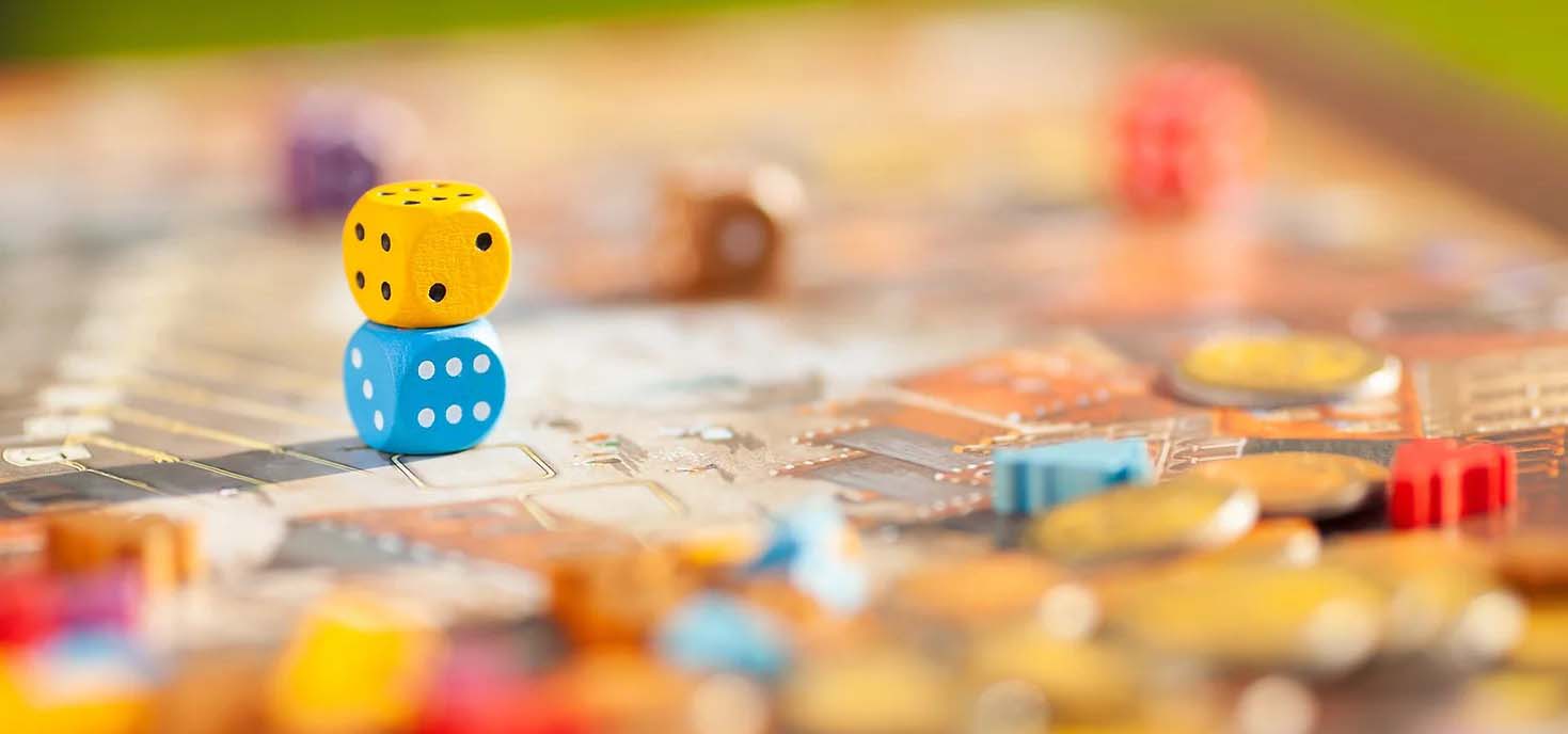 Dice on a board game.