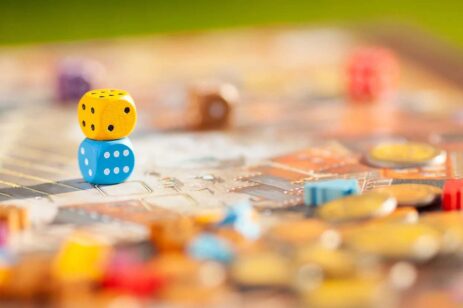 Dice on a board game.