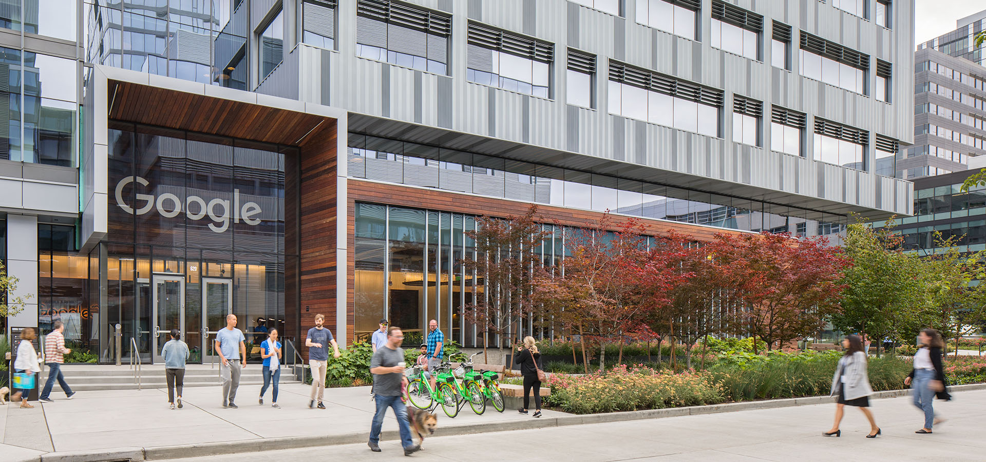 people in front of Google building entrance