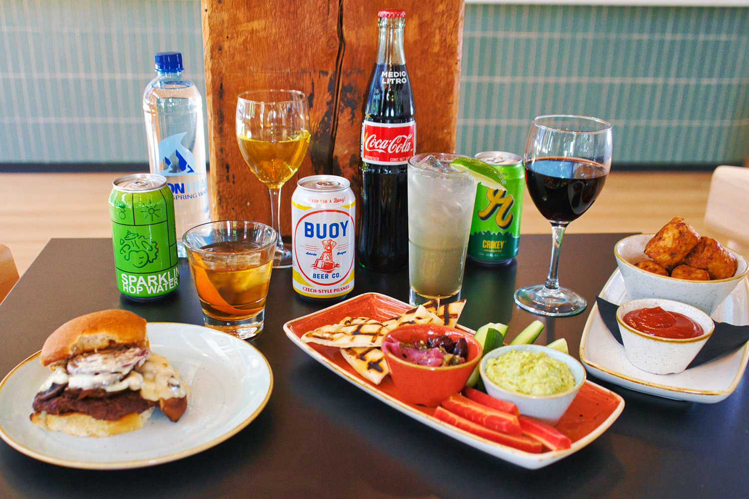 beverage and food spread