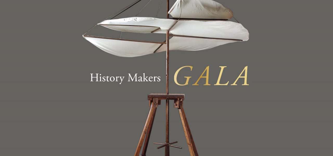 Photo of a recreation of an invention by Di Vinci used to help advertise a gala event.