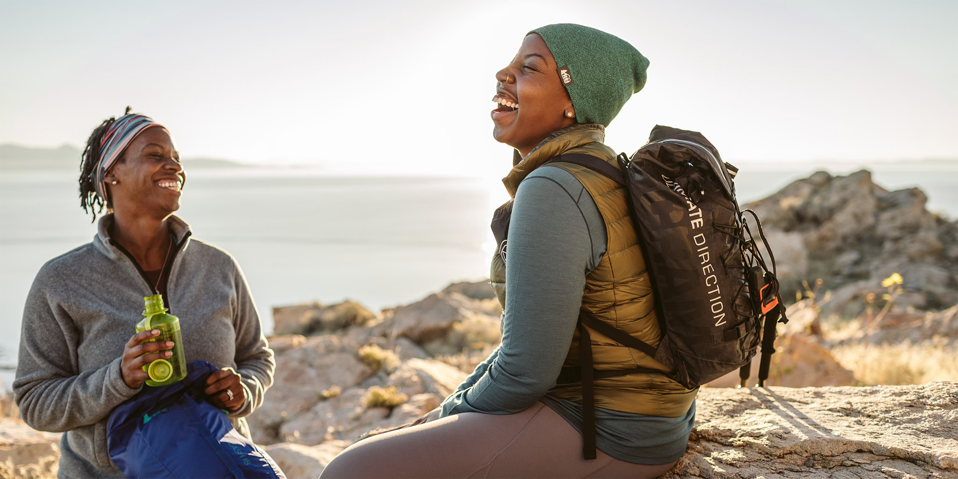 two hikers laughing