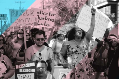 People marching an protesting for rights.