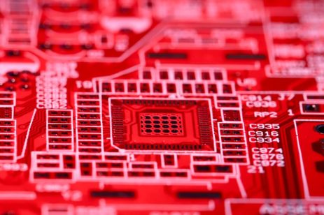 Image of a red circuit board.