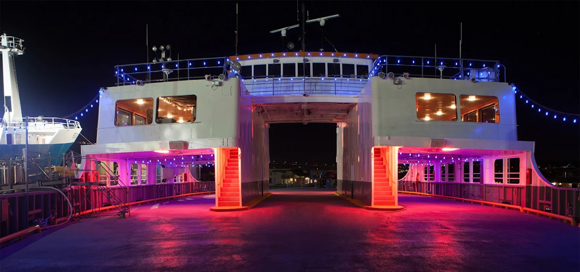 ferry with lights