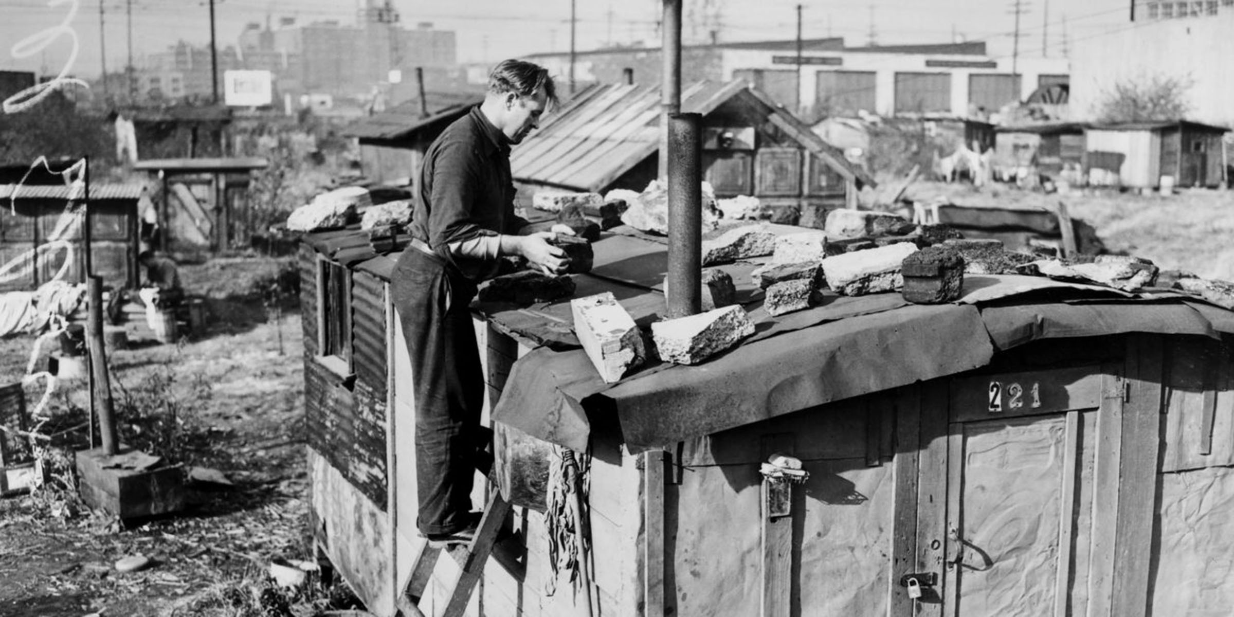 historical image of man on ladder