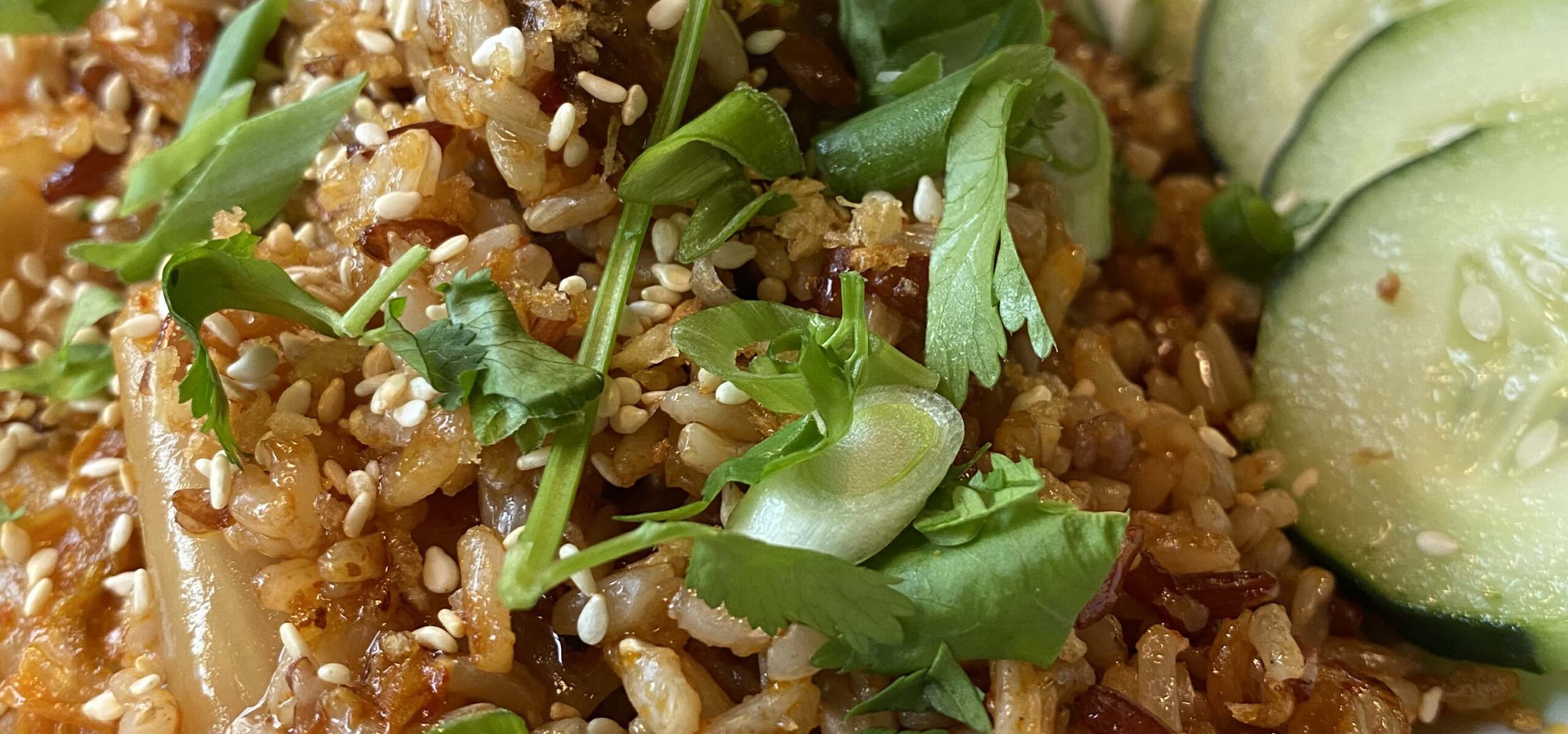 Plate of vegetarian Kimchi fried rice.