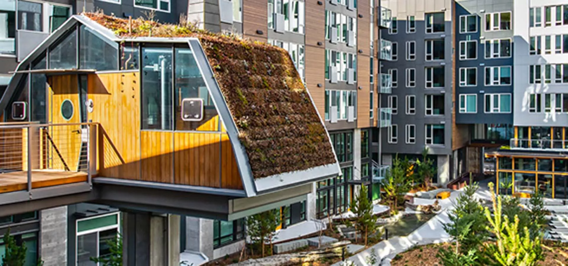 Public art 'Island Treehouse' in the courtyard of the Sitka Apartments.