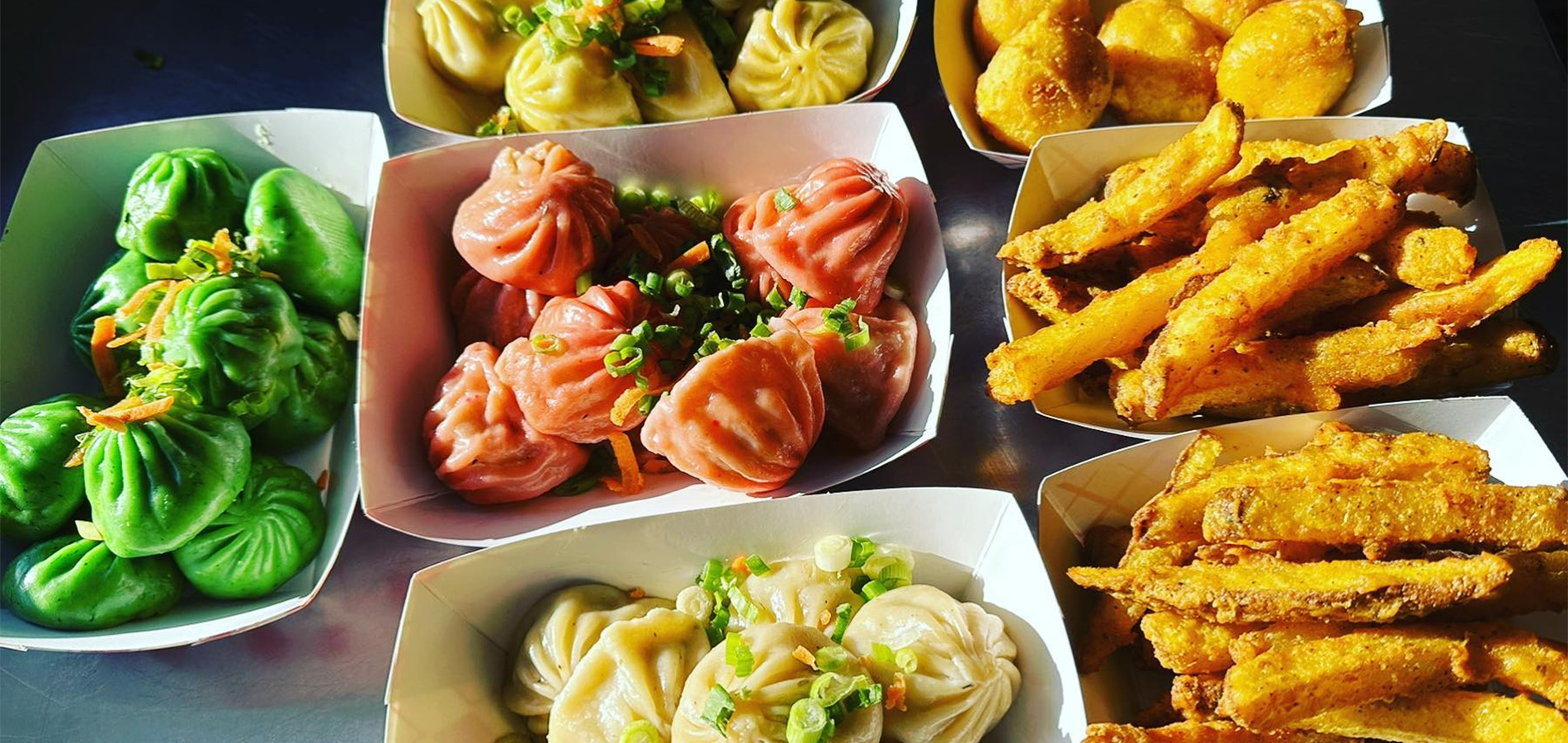 colorful dumplings and fried foods