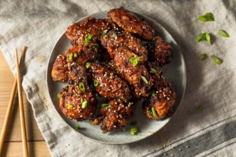 Plate of Korean fried chicken.