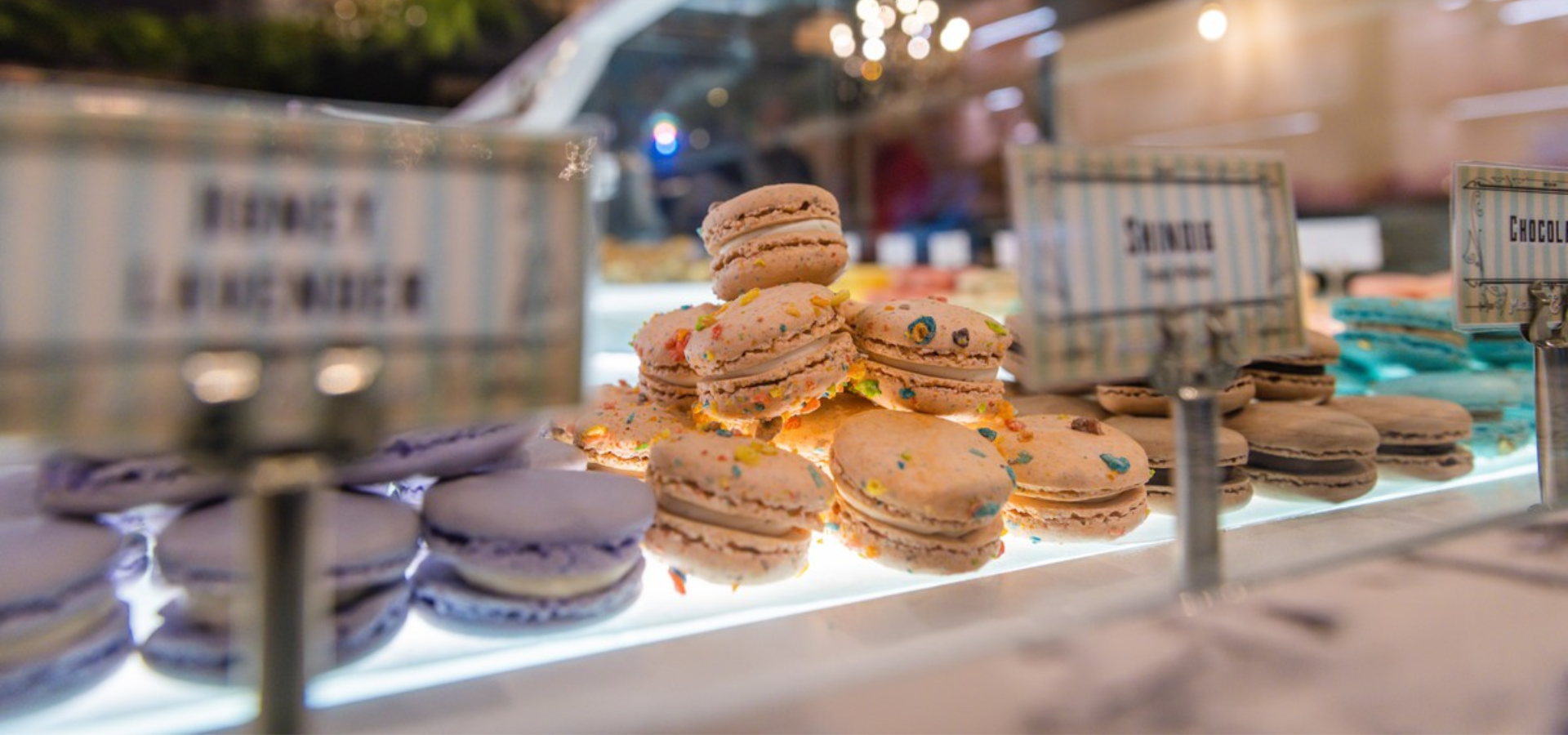 Display case with French Macarons.