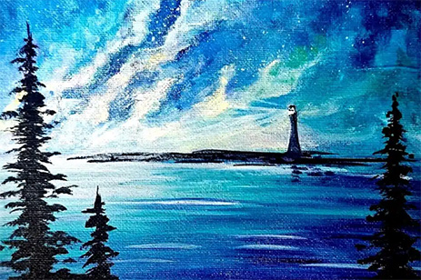 painting of lighthouse at night