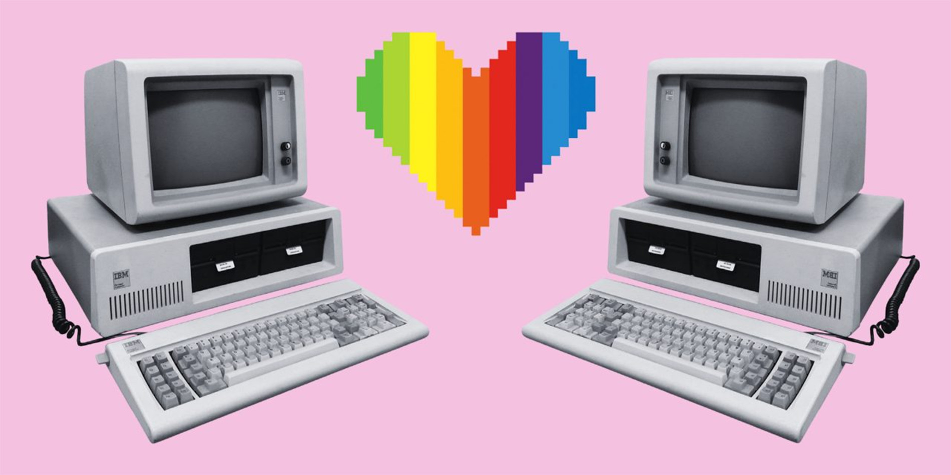 two computers with pixel heart
