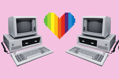 two computers with pixel heart