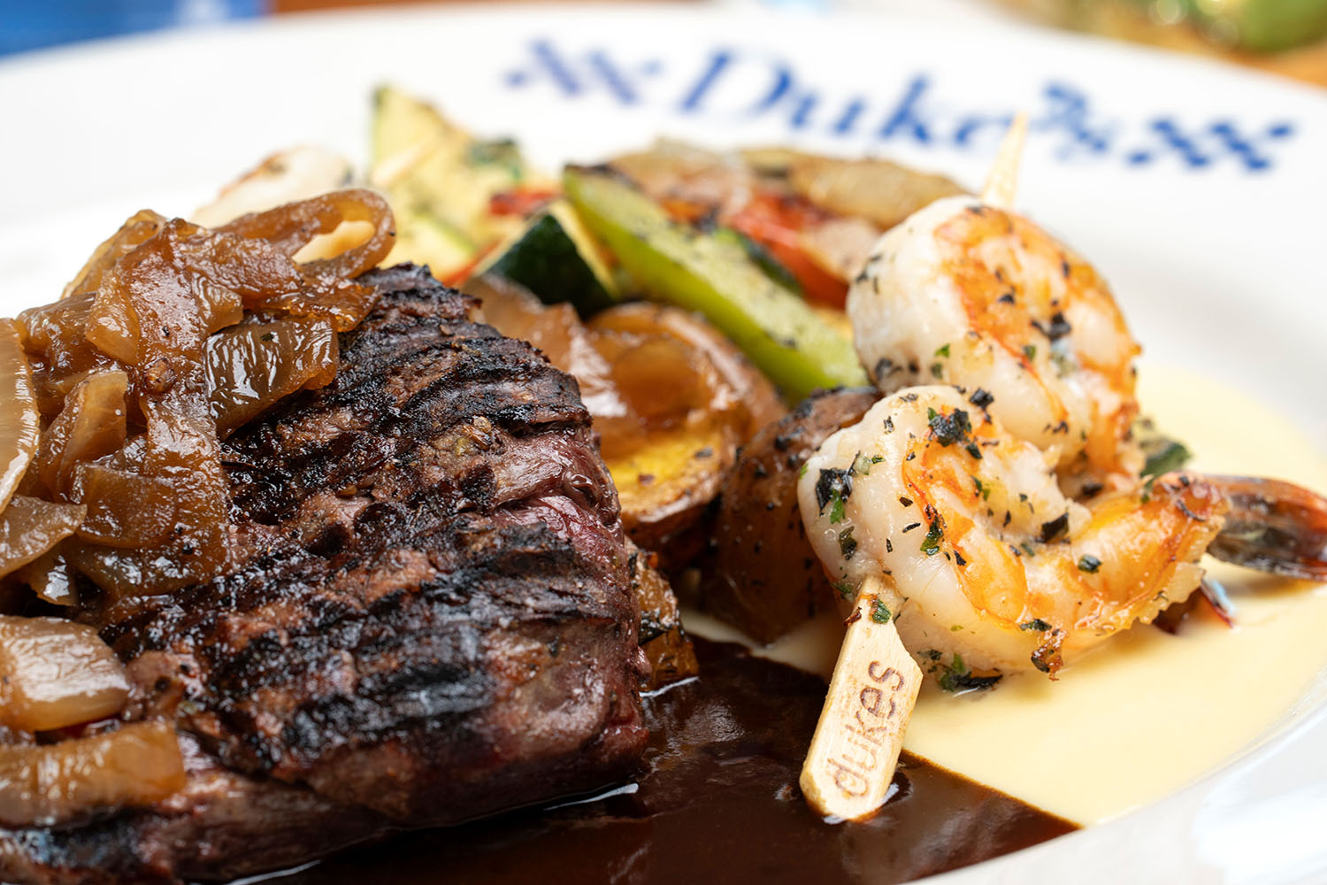 close up of steak and shrimp