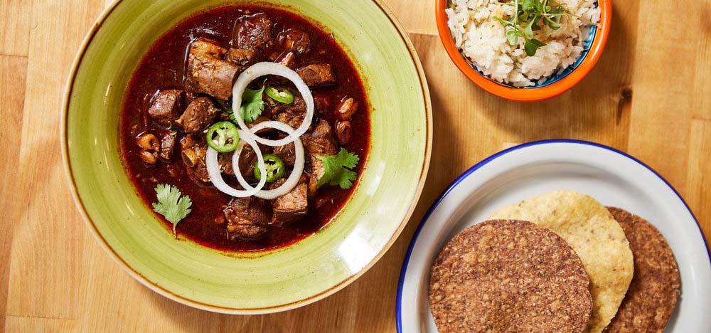 Mexican beef stew and tortillas.