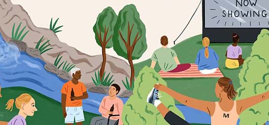 Colorful graphic of people enjoying outdoor activities.