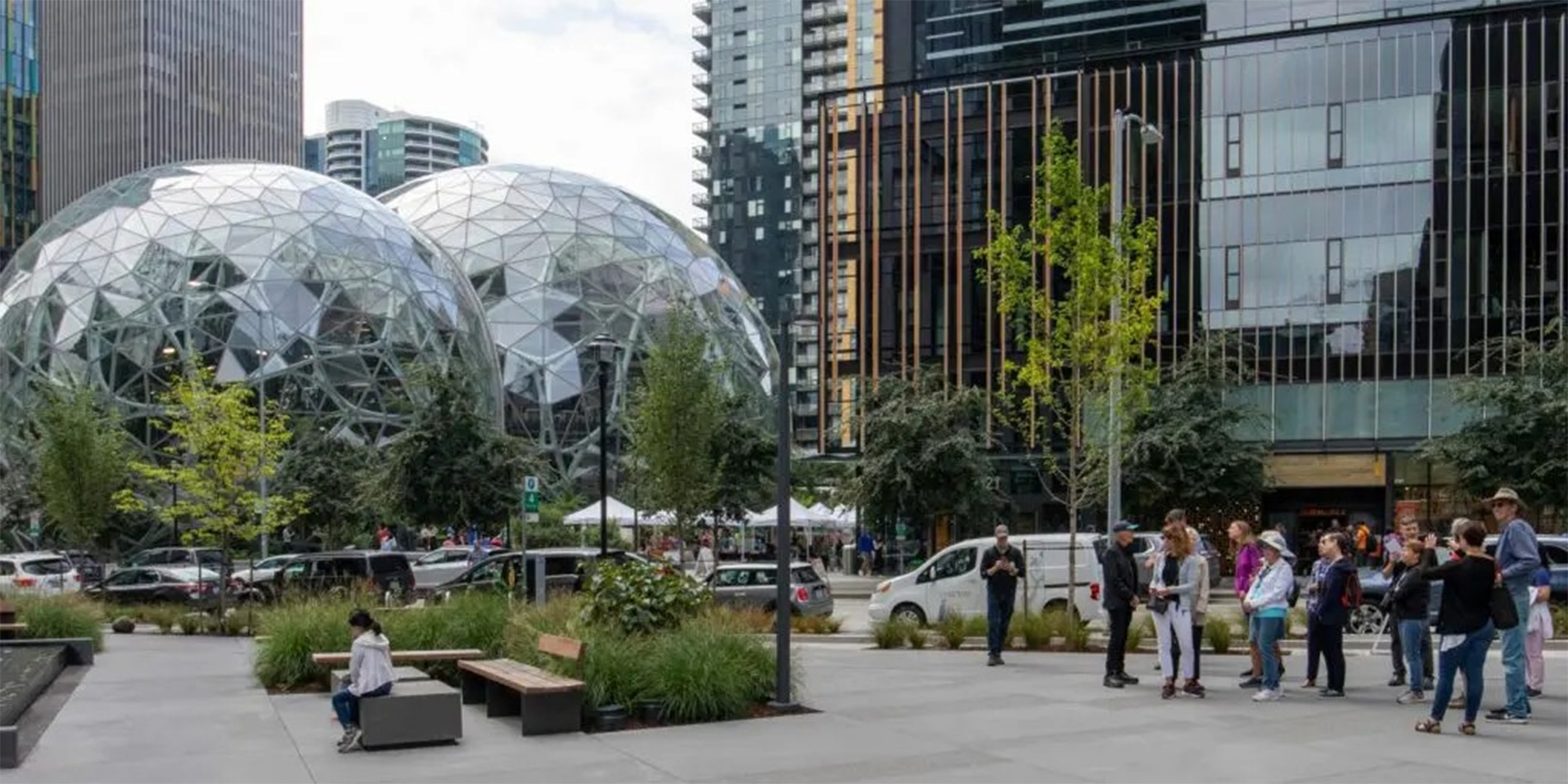 the spheres with a tour group