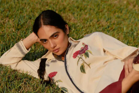 model posing in grass
