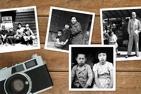several black & white photographs