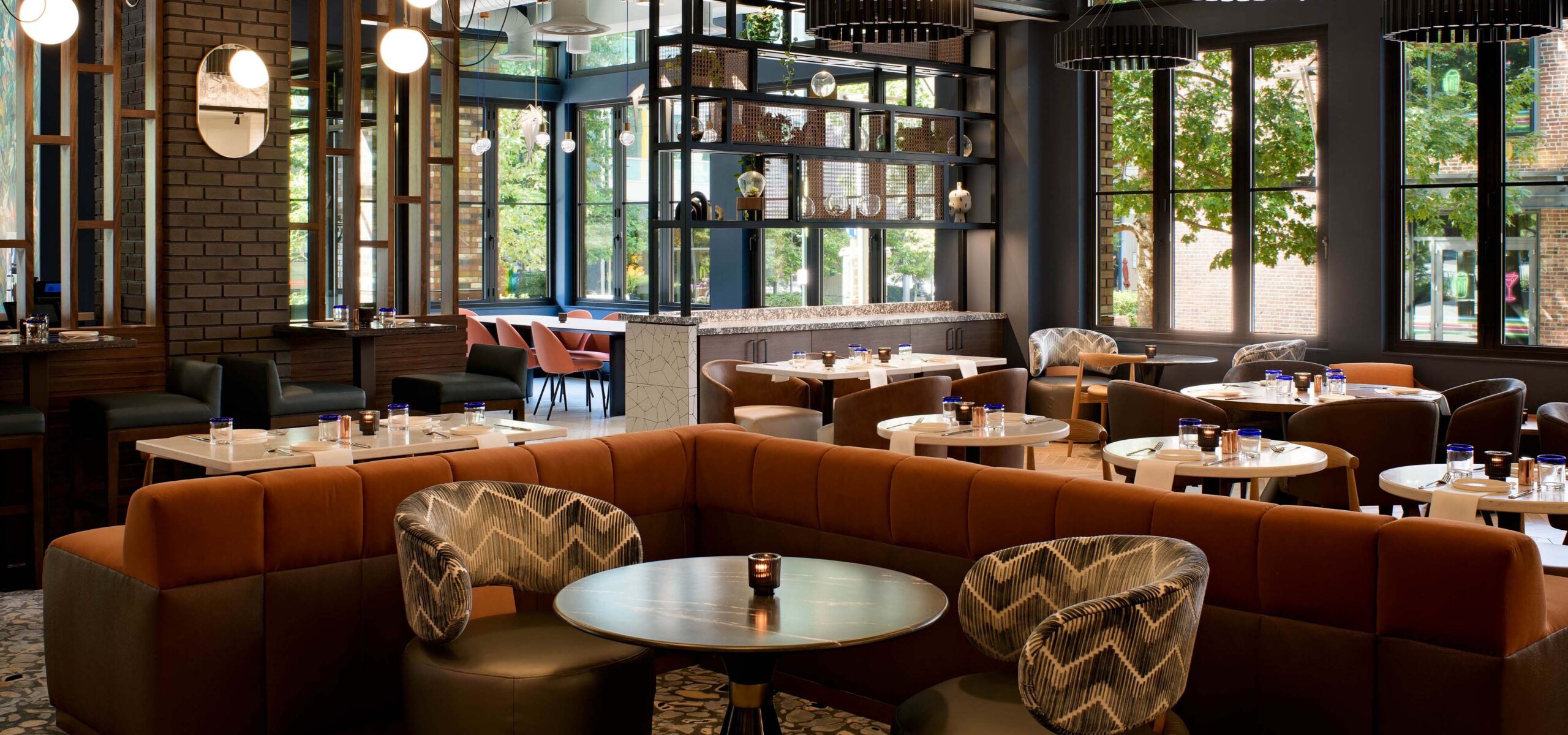 Inside of Otium Grill and Greens restaurant.