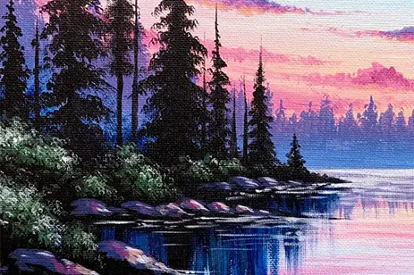 painting of nw lake at sunset