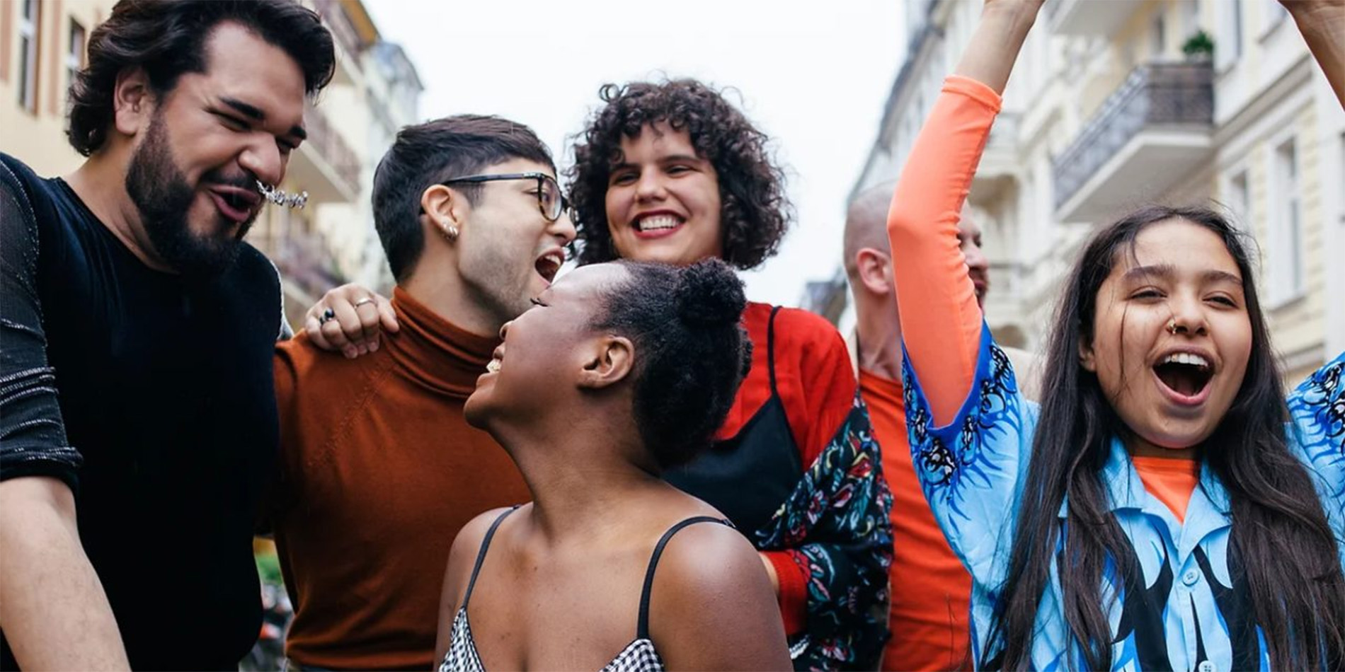 group of celebrating young people